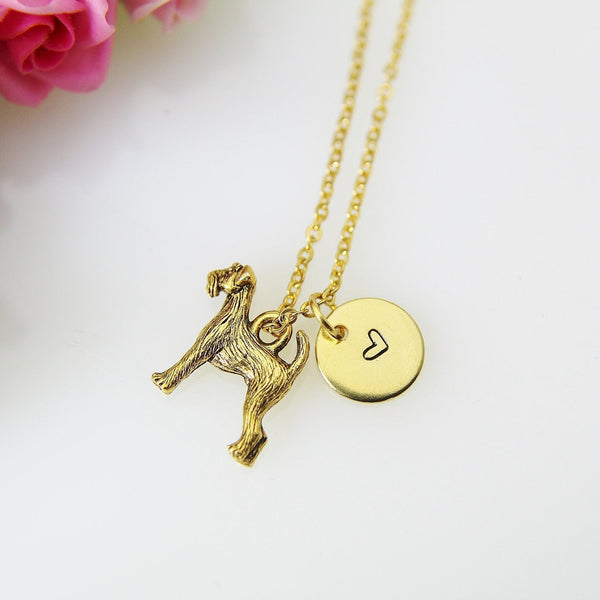 Airedale Terrier Necklace, Gold Schnauzer Charm Necklace, Dog Breed Charm, Pet Gift, Personalized Gift, Christmas Gift, N470
