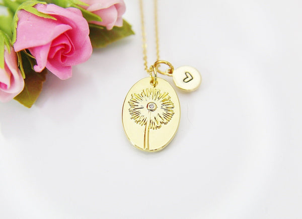 Wish Necklace, Gold Dandelion Necklace, Cubic Zirconia, Birthdays Gift, Christmas Gift, Thank You Gift, Appreciation Gift, Mentor Gift N3519