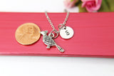 Woodpecker Necklace, Silver Woodpecker Bird Charm, Woodpecker Jewelry Gift, Personalized Initial Gift, N4403