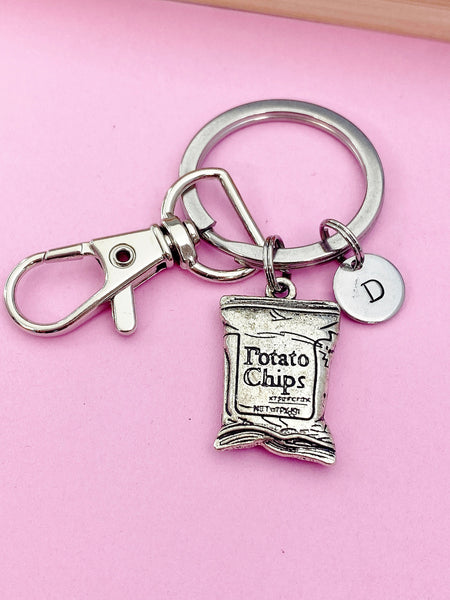 Silver Potato Chips Bag Charm Keychain Foodie Gift Idea- Lebua Jewelry, Personalized Customized Monogram Made to Order Jewelry, AN1925