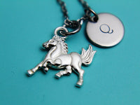 Horse Necklace, Silver Running Horse Charm, Animal Charm, Farmer Charm, Horse Lover Gift, Pet Gifts, Personalized Gift, N2638