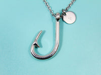 Silver Fish Hook Charm Necklace, Stainless Steel Chain Necklace, Personalized Jewelry, N1562