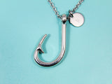 Silver Fish Hook Charm Necklace, Stainless Steel Chain Necklace, Personalized Jewelry, N1562