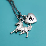 Silver Running Horse Charm Necklace, Horse Jewelry, Personalized Custom Monogram, N2645