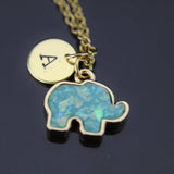 Gold Elephant Necklace, Elephant Charm, Green Necklace, Mint Green Imitation Opal Charm, Gold Necklace, Personalized Gift, N2609