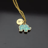Gold Elephant Necklace, Elephant Charm, Green Necklace, Mint Green Imitation Opal Charm, Gold Necklace, Personalized Gift, N2609