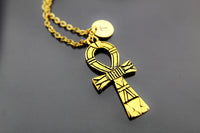 Cross Necklace Gold Ankh Cross Charm Necklace Ankh Egyptian Cross Charm Personalized Necklace Initial Charm Initial Necklace