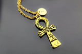 Cross Necklace Gold Ankh Cross Charm Necklace Ankh Egyptian Cross Charm Personalized Necklace Initial Charm Initial Necklace