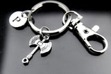 Silver Battle Axe Charm Keychain, Axe Pendant, Axe Keychain, Battle Axe Pendant, Personalized Keychain, Initial Charm, Initial Keychain