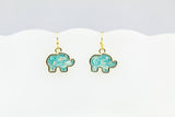 Opal Earrings, Gold Elephant Opal Charm Dangle Earrings, Imitation Opal Elephant Charms, Opal Drop Earrings, N729A
