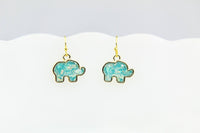 Opal Earrings, Gold Elephant Opal Charm Dangle Earrings, Imitation Opal Elephant Charms, Opal Drop Earrings, N729A