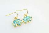 Opal Earrings, Gold Elephant Opal Charm Dangle Earrings, Imitation Opal Elephant Charms, Opal Drop Earrings, N729A