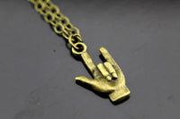 Bronze I Love You Hand Sign Charm Necklace, FN2285