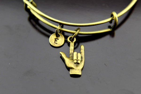 Bronze I Love You ASL Hand Sign Charm Bracelet, GN2285