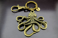 Bronze Octopus Keychain Personalized Customized Monogram Made to Order Jewelry, N5428