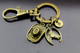 Cowboy Keychain, Bronze Cowboy Hat Charm Keychain, Horse Charms, Cowboy Hat Pendants, Cowgirl Keychain, Personalized Keychain, Initial Charm