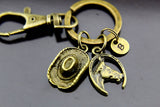 Cowboy Keychain, Bronze Cowboy Hat Charm Keychain, Horse Charms, Cowboy Hat Pendants, Cowgirl Keychain, Personalized Keychain, Initial Charm