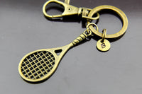 Tennis Keychain, Bronze Tennis Racquet Charm Keychain, Racket Keyring, Racquet Charms, Racket Pendants, Personalized Keychain, Initial Charm