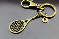 Tennis Keychain, Bronze Tennis Racquet Charm Keychain, Racket Keyring, Racquet Charms, Racket Pendants, Personalized Keychain, Initial Charm