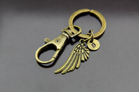 Angel Wing Keychain, Bronze Angel Wing Charm Keychain, Angel Wing Charms, Angel Feather Charms, Personalized Keychain, Initial Charm