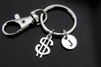 Best Christmas Gift Silver Money Dollar Sign Charm Keychain, Money Dollar Symbol Charms, Rich Keychain, Personalized Keychain, Initial Charm