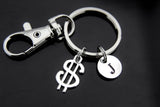 Best Christmas Gift Silver Money Dollar Sign Charm Keychain, Money Dollar Symbol Charms, Rich Keychain, Personalized Keychain, Initial Charm