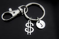 Best Christmas Gift Silver Money Dollar Sign Charm Keychain, Money Dollar Symbol Charms, Rich Keychain, Personalized Keychain, Initial Charm