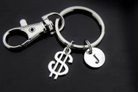 Best Christmas Gift Silver Money Dollar Sign Charm Keychain, Money Dollar Symbol Charms, Rich Keychain, Personalized Keychain, Initial Charm