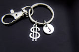 Best Christmas Gift Silver Money Dollar Sign Charm Keychain, Money Dollar Symbol Charms, Rich Keychain, Personalized Keychain, Initial Charm