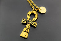 Cross Necklace Gold Ankh Cross Charm Necklace Ankh Egyptian Cross Charm Personalized Necklace Initial Charm Initial Necklace