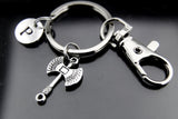 Silver Battle Axe Charm Keychain, Axe Pendant, Axe Keychain, Battle Axe Pendant, Personalized Keychain, Initial Charm, Initial Keychain