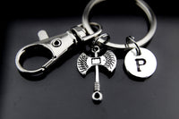 Silver Battle Axe Charm Keychain, Axe Pendant, Axe Keychain, Battle Axe Pendant, Personalized Keychain, Initial Charm, Initial Keychain