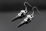 Raven Skull Dangle Earrings, Gothic Halloween Jewelry