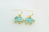 Opal Earrings, Gold Elephant Opal Charm Dangle Earrings, Imitation Opal Elephant Charms, Opal Drop Earrings, N729A