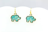 Opal Earrings, Gold Elephant Opal Charm Dangle Earrings, Imitation Opal Elephant Charms, Opal Drop Earrings, N729A