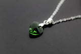 Emerald Green Heart Necklace, Stainless Steel Chain