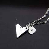 Paper Airplane Necklace, Personalized Heart Charm, Traveler Gift
