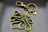 Bronze Octopus Keychain Personalized Customized Monogram Made to Order Jewelry, N5428