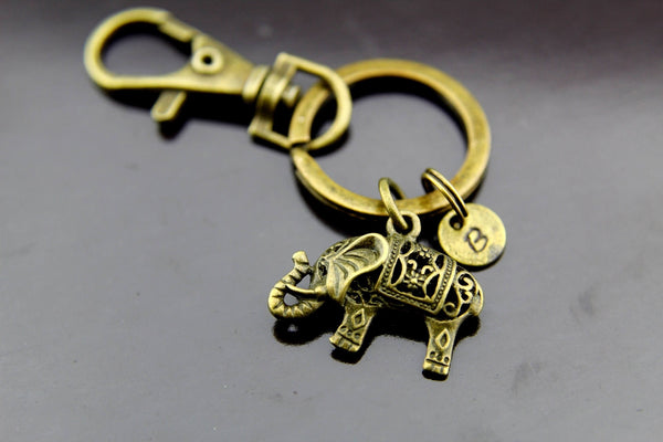 Bronze Elephant Charm Keychain Personalized Customized Monogram Made To Order Jewelry, N5404