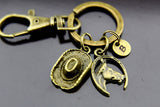 Cowboy Keychain, Bronze Cowboy Hat Charm Keychain, Horse Charms, Cowboy Hat Pendants, Cowgirl Keychain, Personalized Keychain, Initial Charm