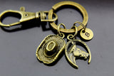Cowboy Keychain, Bronze Cowboy Hat Charm Keychain, Horse Charms, Cowboy Hat Pendants, Cowgirl Keychain, Personalized Keychain, Initial Charm