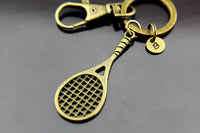 Tennis Keychain, Bronze Tennis Racquet Charm Keychain, Racket Keyring, Racquet Charms, Racket Pendants, Personalized Keychain, Initial Charm