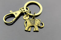 Elephant Keychain, Bronze Elephant Charms Keyring, Elephant Charm, Elephant  Pendant, Personalized Keychain, Initial Charm, Initial Keychain