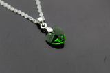 Emerald Green Heart Necklace, Stainless Steel Chain