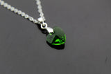 Emerald Green Heart Necklace, Stainless Steel Chain