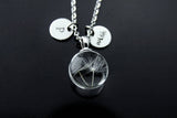 Dandelion Seed Terrarium Necklace, Initial Charm, Wish Gift