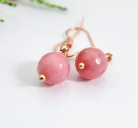 Jade Earrings, Pink Jade Natural Gemstone Jewelry, Rose Gold Earrings