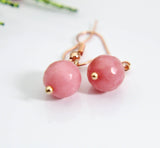 Jade Earrings, Pink Jade Natural Gemstone Jewelry, Rose Gold Earrings