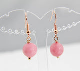 Jade Earrings, Pink Jade Natural Gemstone Jewelry, Rose Gold Earrings