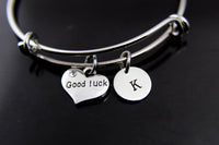 Silver Heart Good Luck Bracelet, Stainless Steel Bangle, Personalized Custom Monogram, N2605